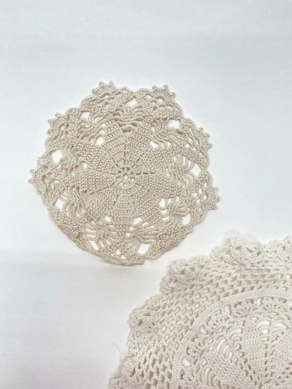 Vintage Handmade Crocheted Doilies Lot of 3 Cream Beige Grandma Core Round